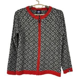 Icewear Iceland Full Zip Sweater Wool Blend Snowflake Fair Isle Black Red Medium